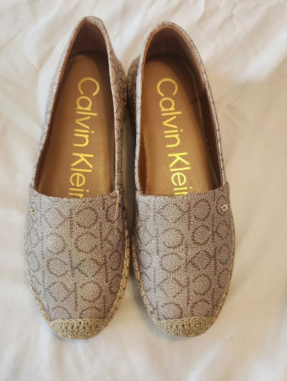 Beige/Taupe Calvin Klein Logo Popular2 Espadrille Slip-On Flats - Women, 8M